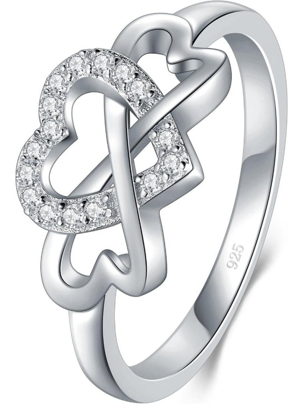 925 Sterling Silver Twisted Love Heart Eternity Band Ring, Sizes 4-12